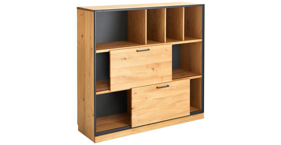 AKTENREGAL Asteiche teilmassiv Eichefarben, Graphitfarben  - Eichefarben/Anthrazit, Natur, Holz/Metall (128/122/40cm) - Linea Natura