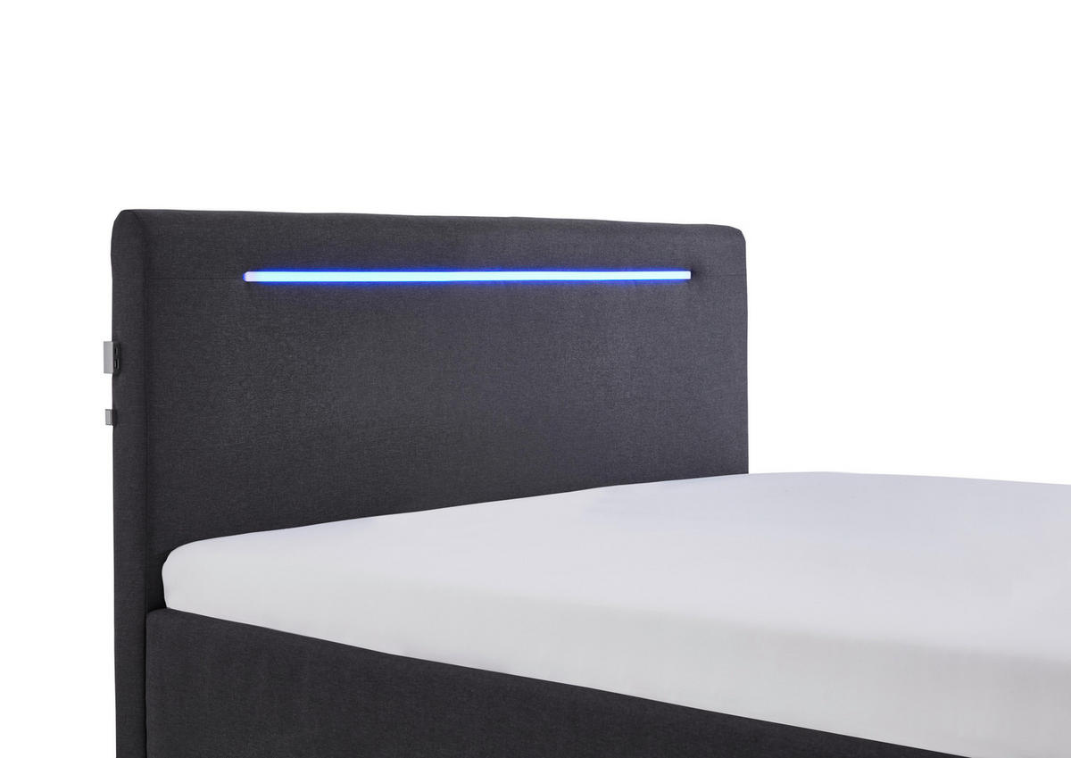 POLSTERBETT 140/200 cm,  in Schwarz, Beleuchtung,  - Silberfarben/Schwarz, Design, Kunststoff/Textil (140/200cm) - Boxxx