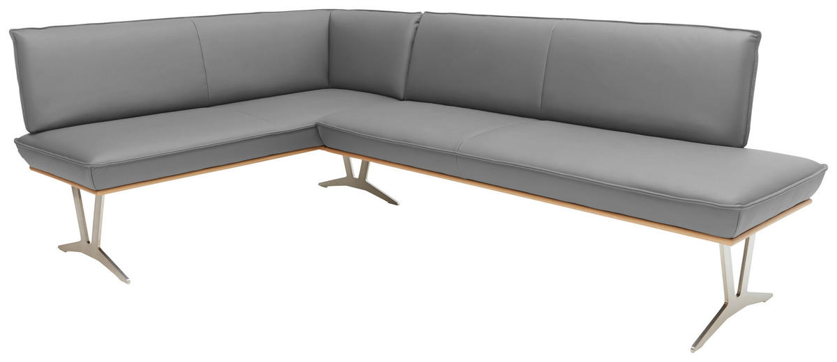 ECKBANK in Holz, Metall, Leder Grau  - Edelstahlfarben/Beige, Design, Leder/Holz (162/237cm) - Ambiente