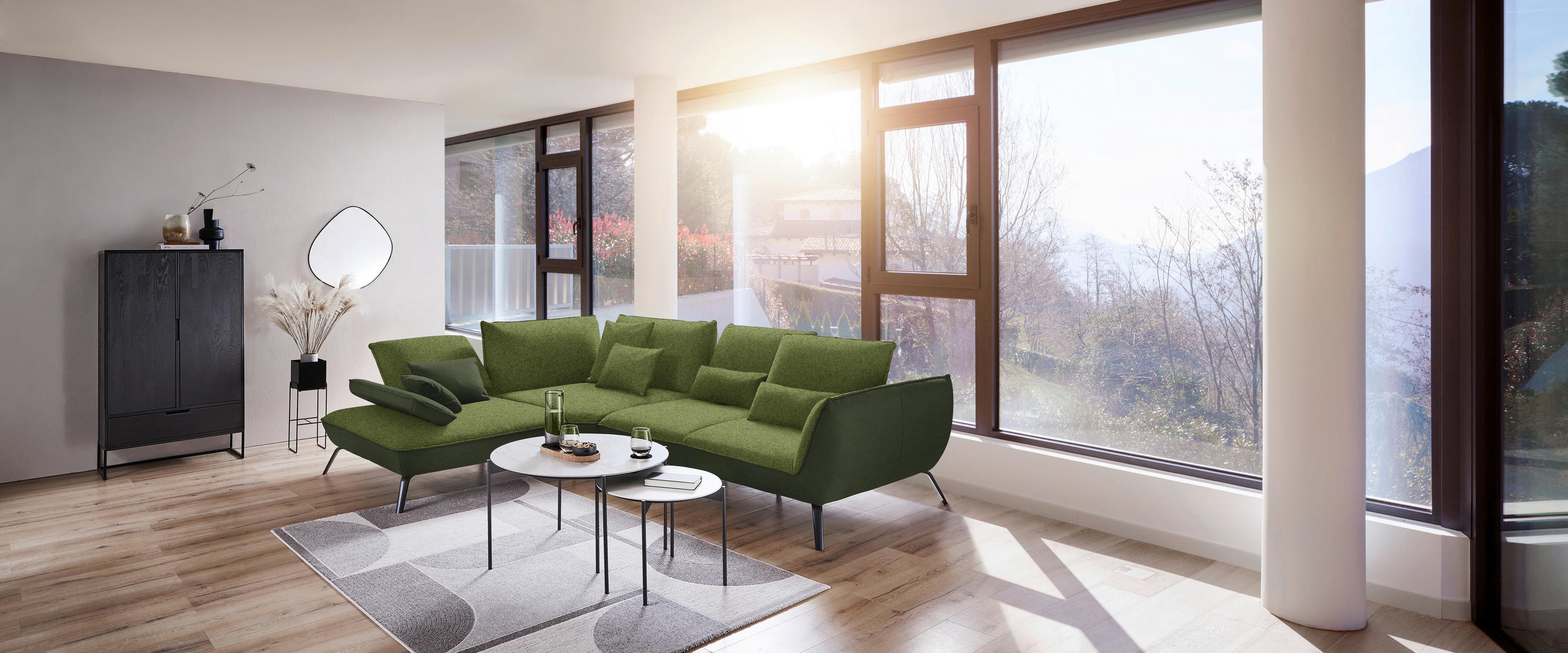 ECKSOFA in Flachgewebe Grün - Schwarz/Grün, Design, Textil/Metall (250/310cm) - Moderano