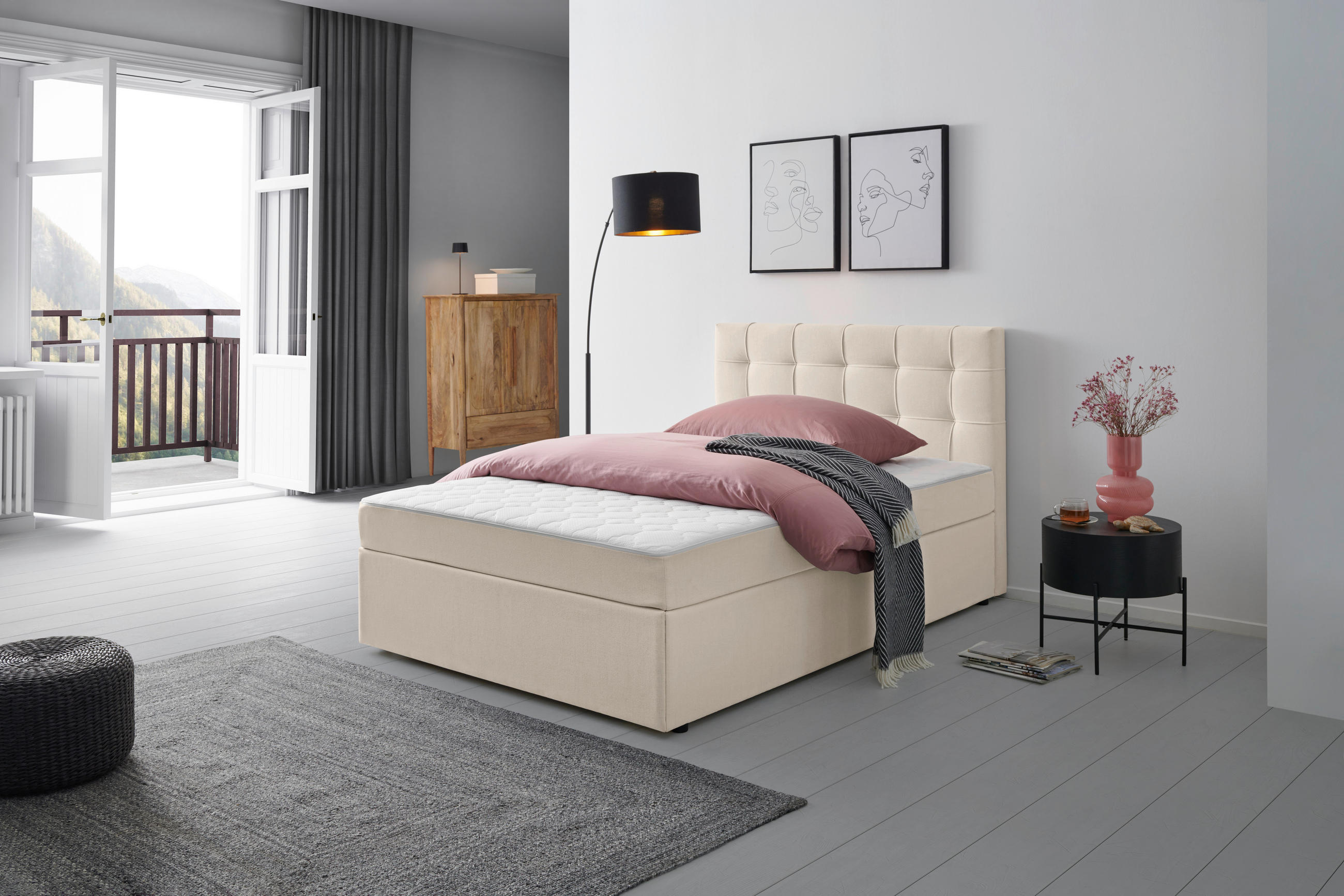 BOXBETT 120/200 cm  in Creme  - Creme, Modern, Holz/Textil (120/200cm) - MID.YOU