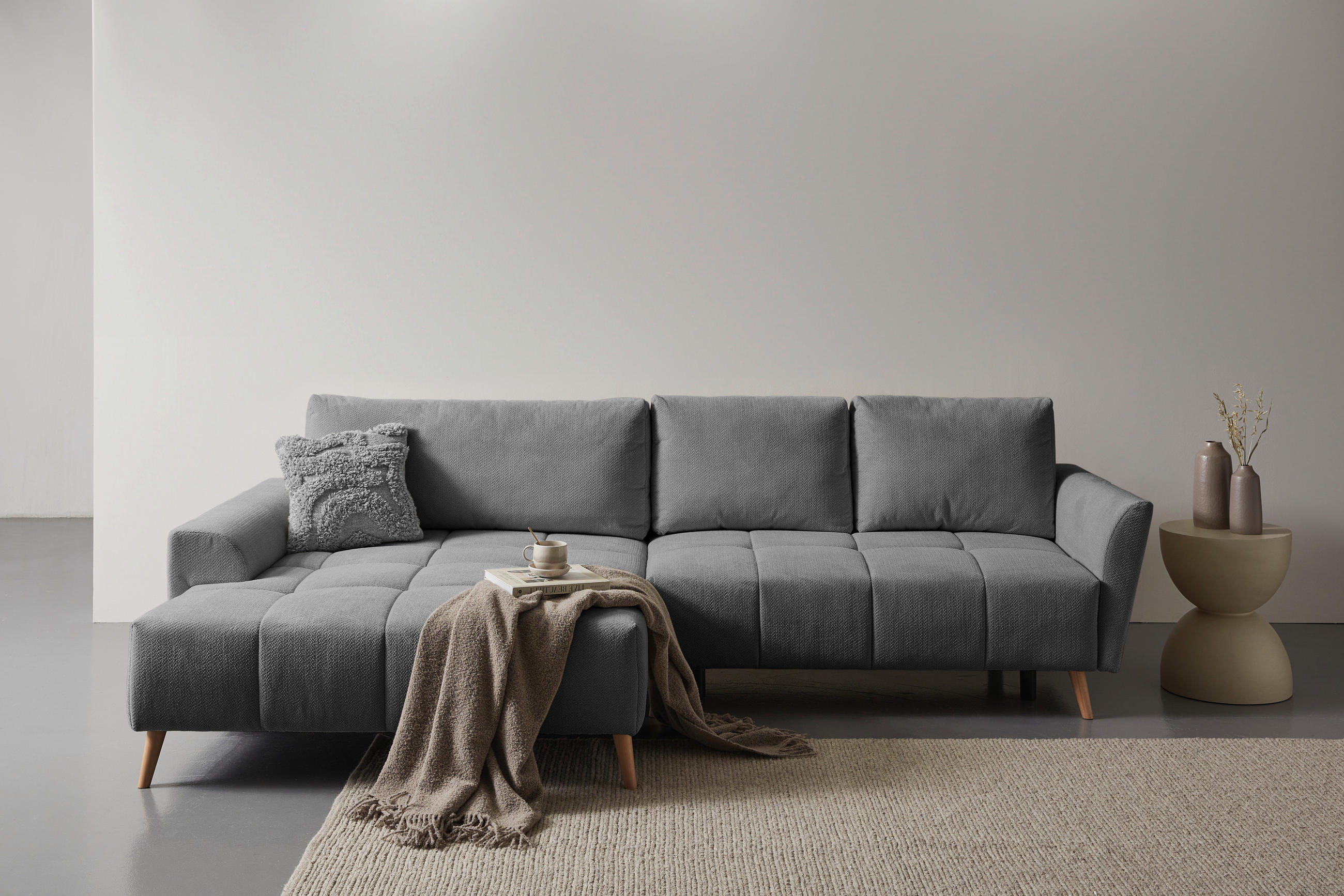 ECKSOFA Grau Webstoff  - Buchefarben/Grau, KONVENTIONELL, Holz/Textil (169/294cm) - Carryhome