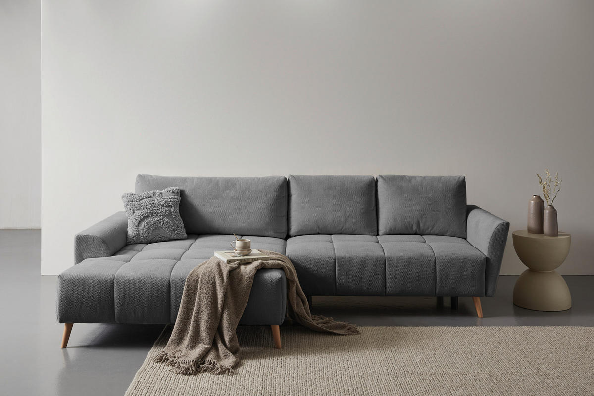 ECKSOFA Grau Webstoff  - Buchefarben/Grau, KONVENTIONELL, Holz/Textil (169/294cm) - Carryhome