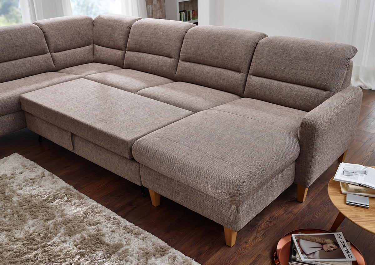 WOHNLANDSCHAFT Cappuccino Flachgewebe  - Eichefarben/Cappuccino, KONVENTIONELL, Holz/Textil (225/335/165cm) - Cantus