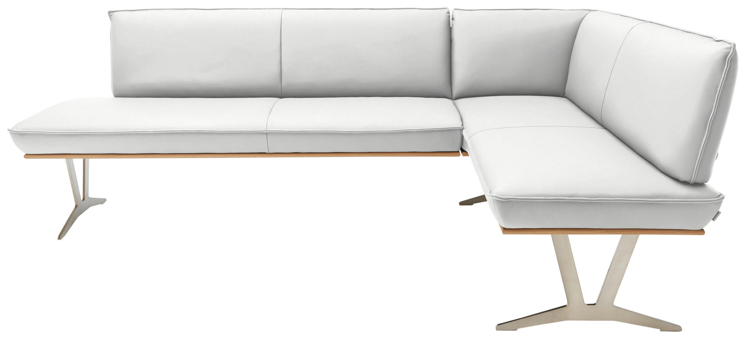 ECKBANK 237/162 cm  in Weiß  - Edelstahlfarben/Beige, Design, Leder/Holz (237/162cm) - Ambiente