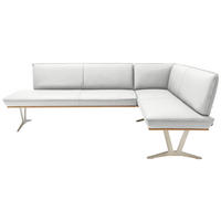 ECKBANK in Holz, Metall, Leder Weiss  - Weiss/Edelstahlfarben, Design, Leder/Holz (237/162cm) - Ambiente