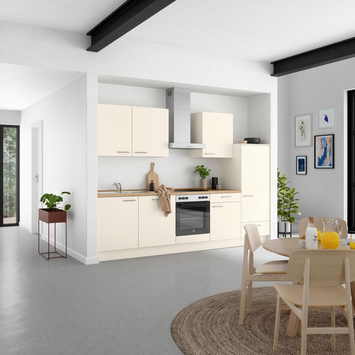 KÜCHENLEERBLOCK 300 cm   in Eichefarben, Magnolie  - Edelstahlfarben/Eichefarben, MODERN, Holzwerkstoff/Metall (300cm) - Nobilia