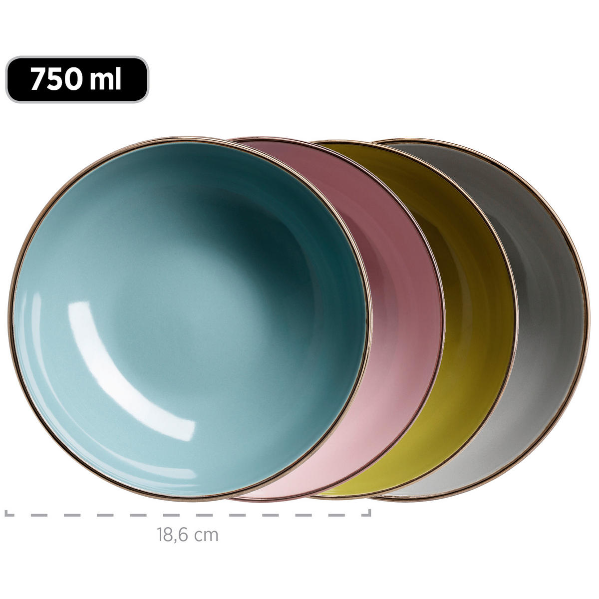 KOMBISERVICE Metallic Rim 16-teilig  - Blau/Rosa, Basics, Keramik (37/23,5/32,3cm) - Mäser