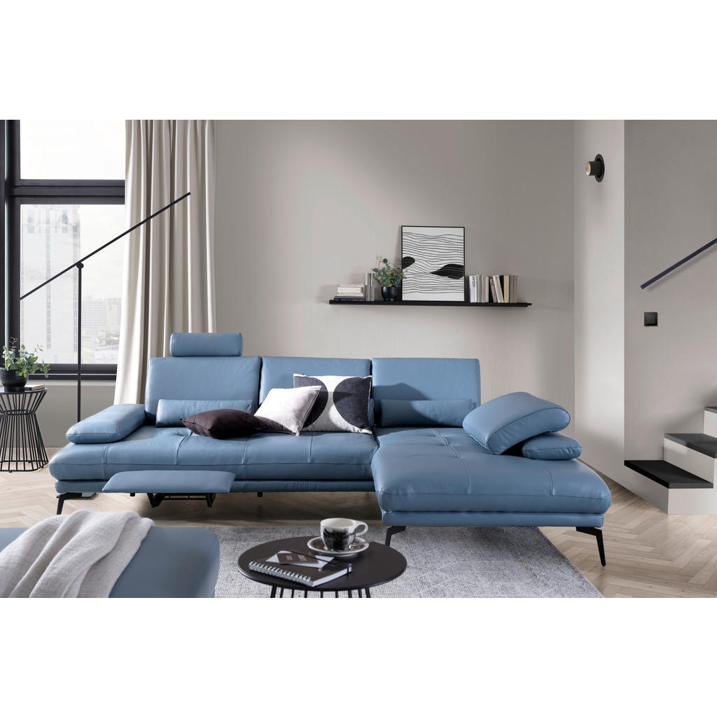 Thumbnail - Celina Home Ecksofa, Graublau, Leder, Echtleder, Rindleder, Spaltleder, 3-Sitzer, Ottomane links, L-Form, 273x187 cm, Ma...