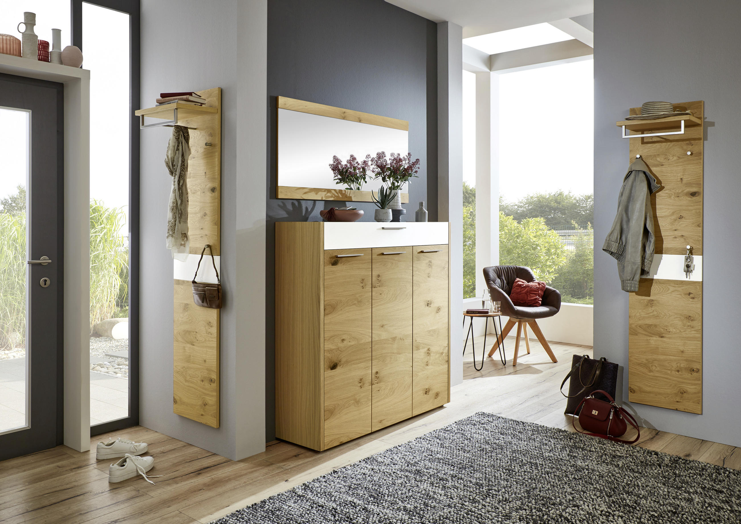 GARDEROBENPANEEL Eiche, Balkeneiche furniert Weiß, Eichefarben - Eichefarben/Weiß, Design, Holz (42/183/27cm)