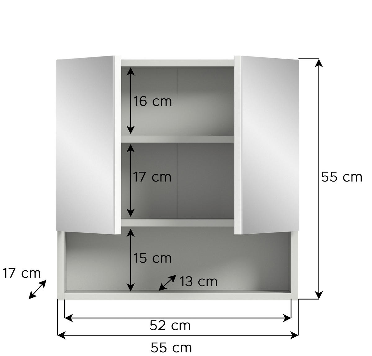 ZRCADLOVÁ SKŘÍŇKA, šedá, 55/55/17 cm - šedá, Moderní, kompozitní dřevo/sklo (55/55/17cm) - MID.YOU