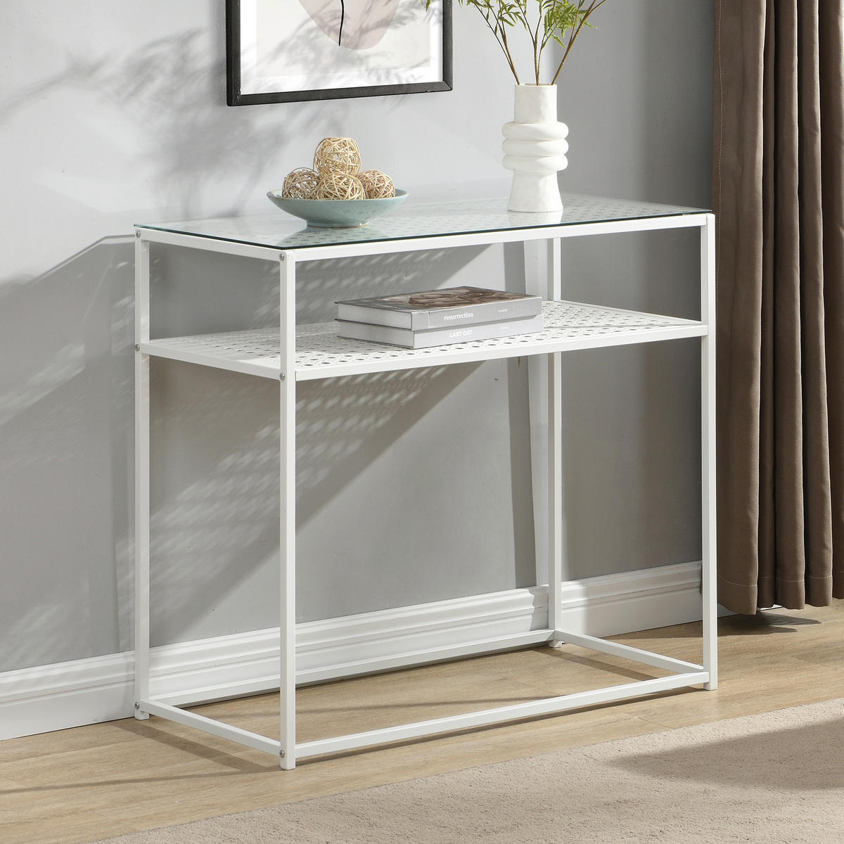 Masă Tip Consolă din sticlă, 80/40/77 cm    - alb, Design, sticlă/metal (80/40/77cm) - MID.YOU
