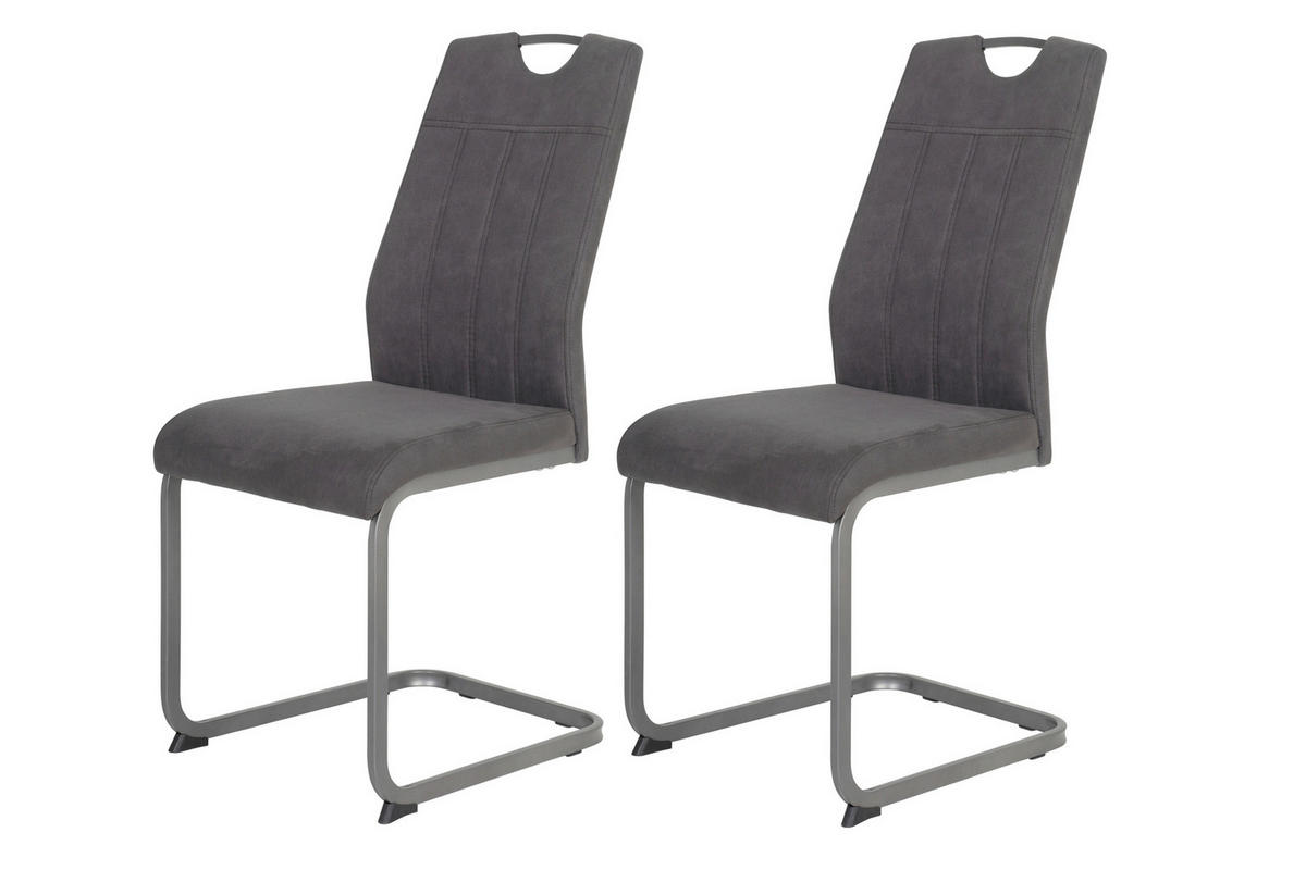 SCHWINGSTUHL-SET 2 Stück  in Stahl Lederlook  - Anthrazit/Grau, MODERN, Textil/Metall (44/61/98cm) - MID.YOU