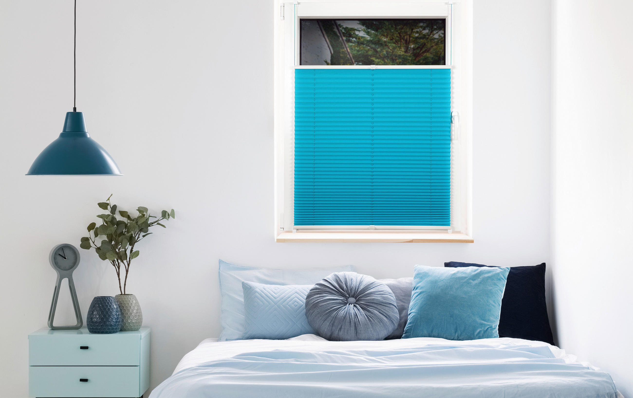 PLISSEE halbtransparent 120/130 cm - Türkis, Basics, Textil (120/130cm) - Homeware