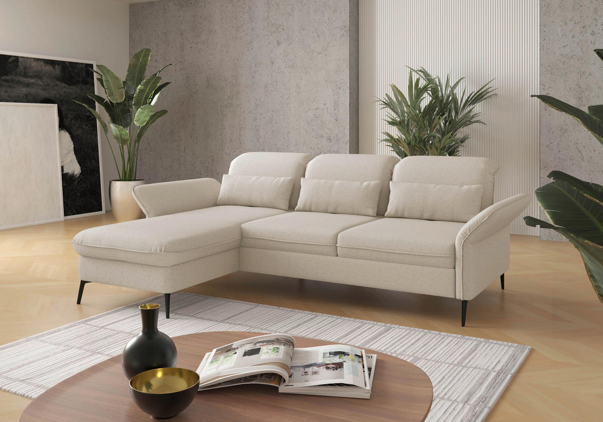 ECKSOFA in Flachgewebe Creme  - Creme/Schwarz, Konventionell, Textil/Metall (198/264cm) - Sit & More