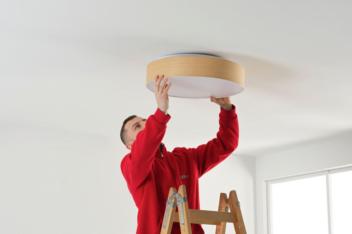 DECKENLEUCHTE Nottingham 50/13 cm  - Eichefarben/Weiß, KONVENTIONELL, Holz/Kunststoff (50/13cm) - Novel