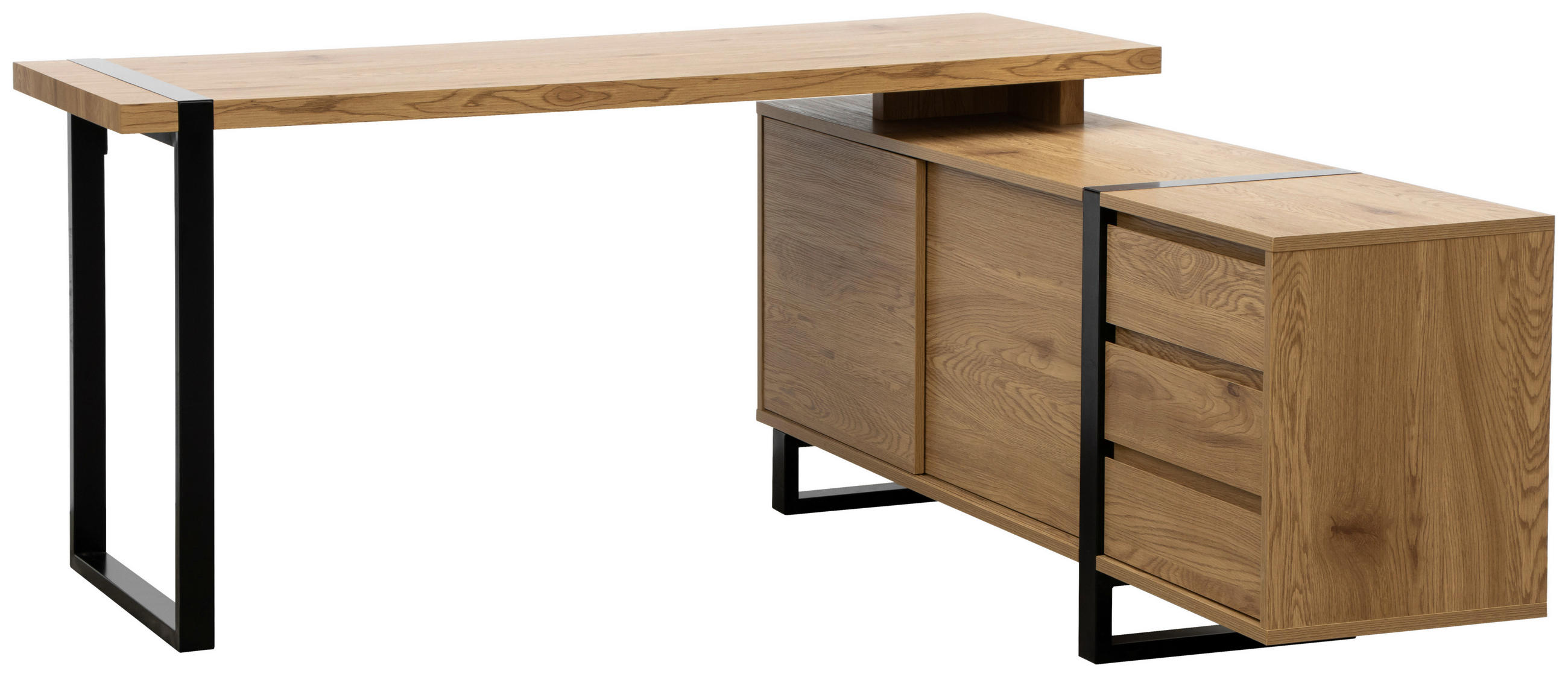 SAROKÍRÓASZTAL  - tölgyfa színű/fekete, Modern, faalapú anyag/fém (160/160/76cm) - MID.YOU