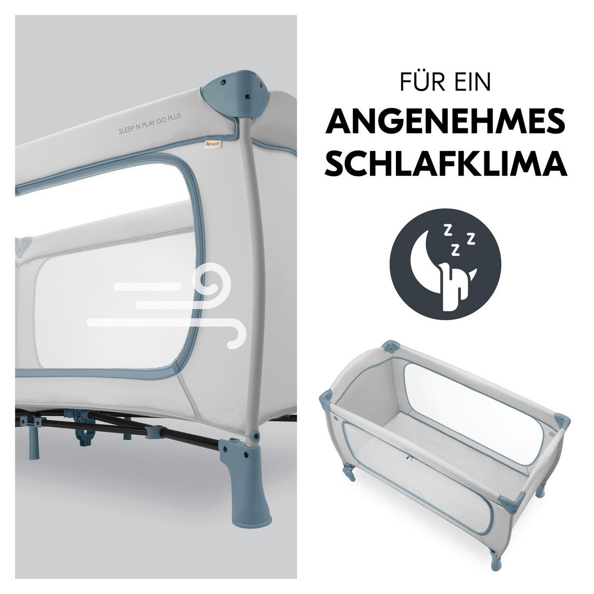 REISEBETT Sleep N Go Plus inkl. Sleeper Matratze Beige, Pastellblau  - Pastellblau/Beige, Basics, Kunststoff/Textil (69/82/125cm) - Hauck