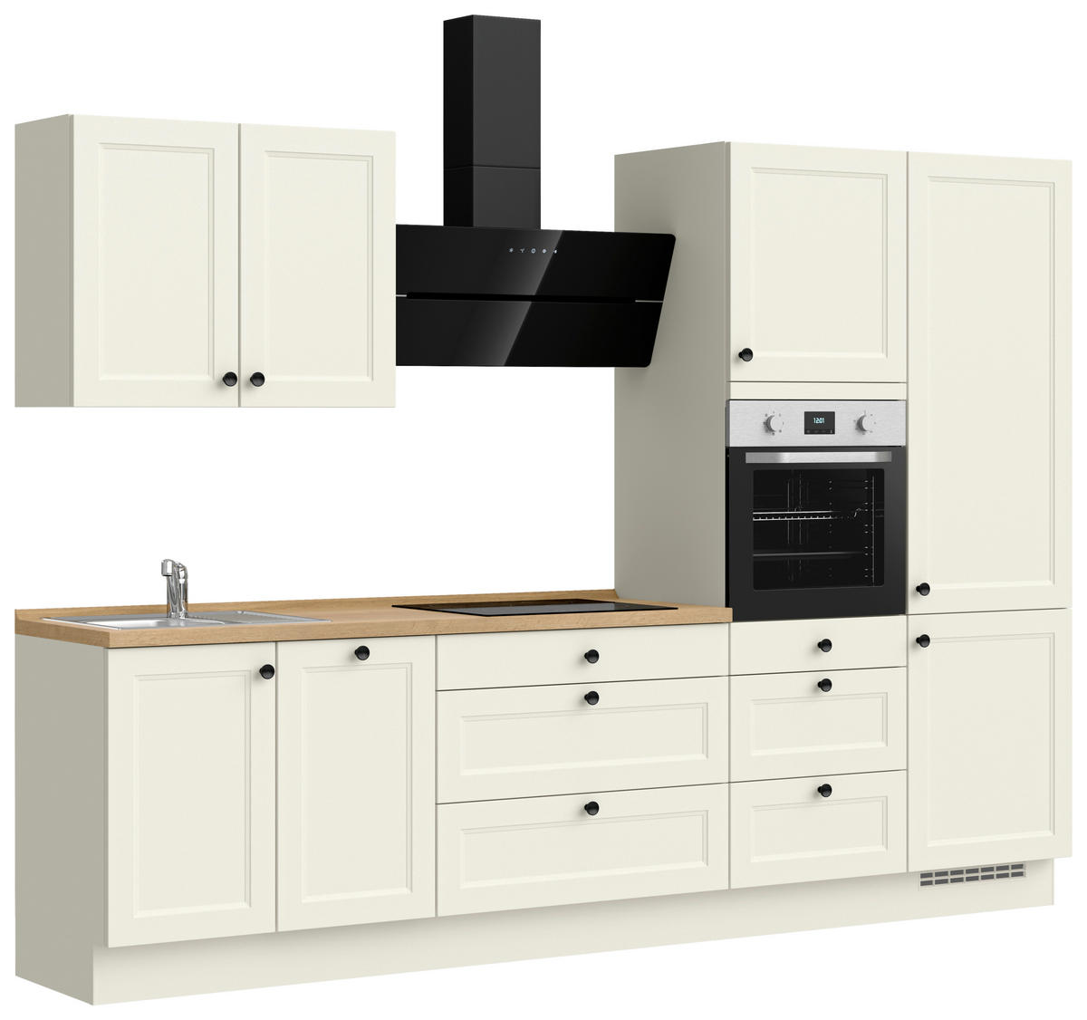 KÜCHENBLOCK Cascada 300 cm  in Weiß, Eichefarben  - Eichefarben/Schwarz, MODERN, Holzwerkstoff/Metall (300cm) - Nobilia