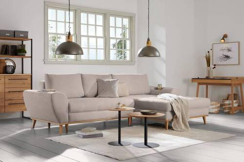 ECKSOFA in Webstoff Beige  - Eichefarben/Beige, Design, Holz/Textil (282/175cm) - Carryhome