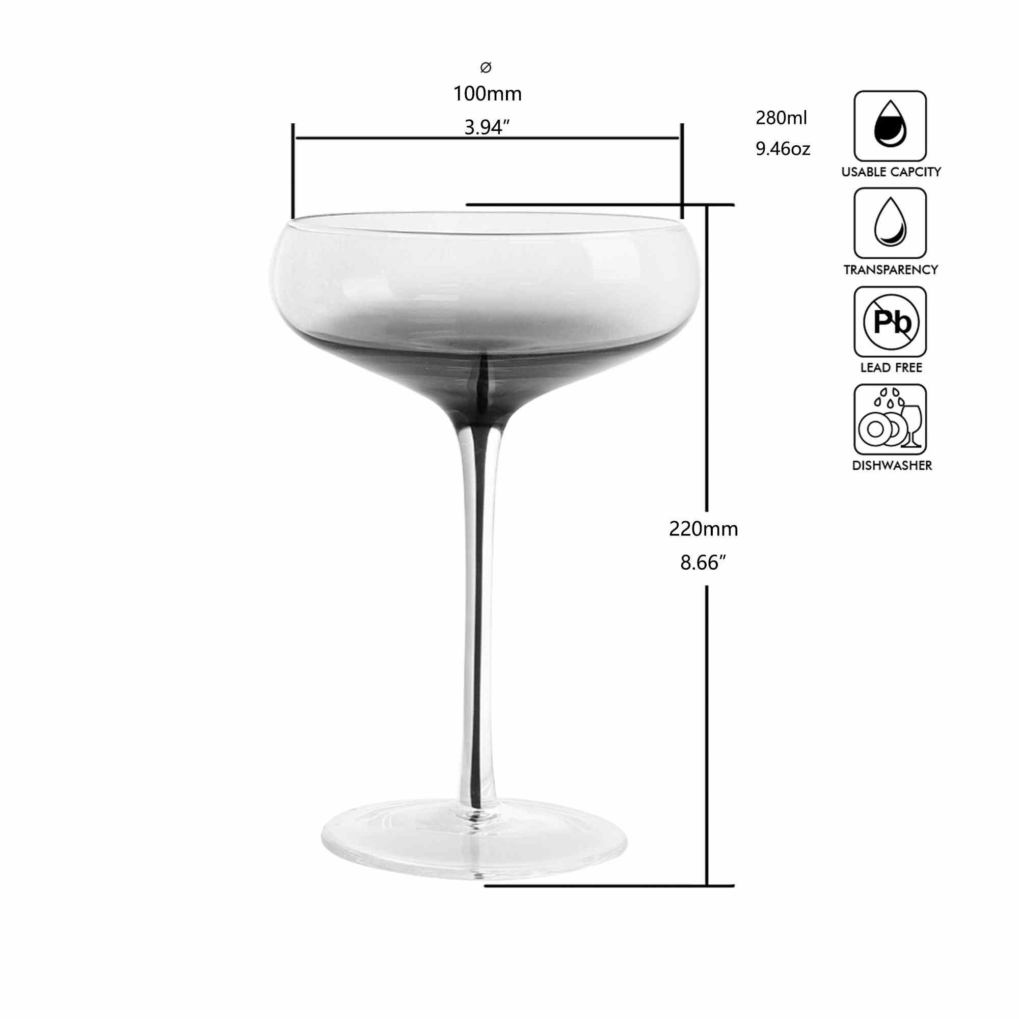 POHÁR NA KOKTAIL - sivá, Trend, sklo (11/16cm) - Novel