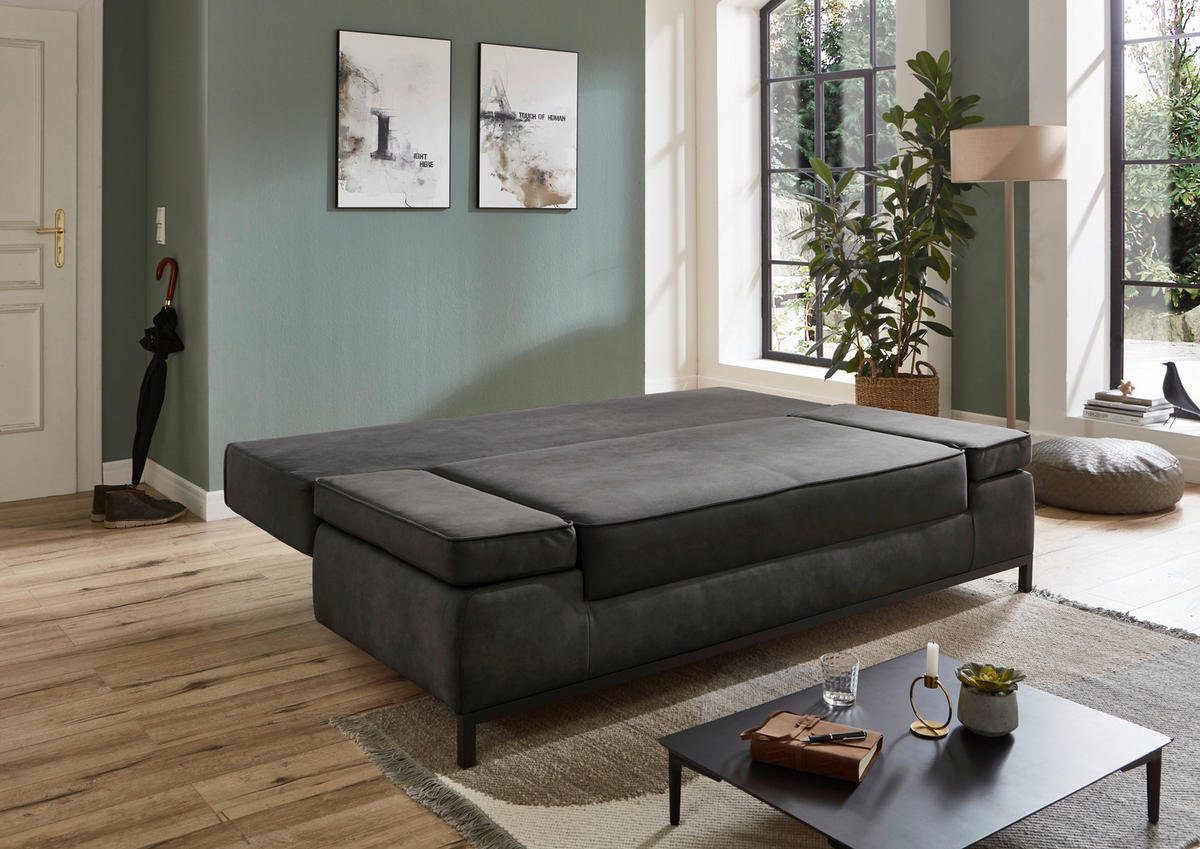 SCHLAFSOFA  mit Mikrofaser Anthrazit  - Anthrazit/Schwarz, KONVENTIONELL, Kunststoff/Textil (202/90/97cm) - Carryhome