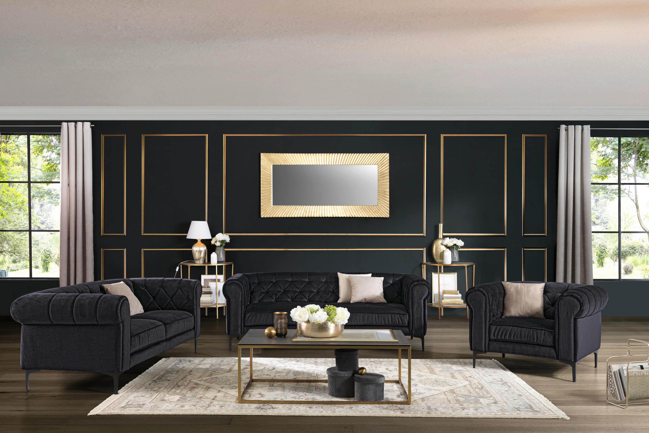 CHESTERFIELD-SESSEL Samt Schwarz - Schwarz, Trend, Textil/Metall (105/75/90cm) - Ambia Home