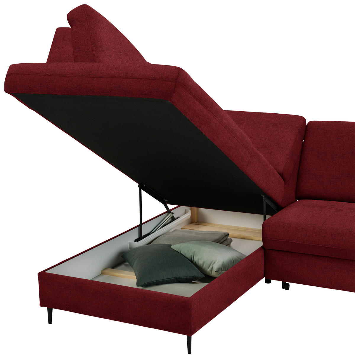 ECKSOFA in Chenille Rot  - Rot/Schwarz, Modern, Holz/Textil (184/241cm) - Carryhome