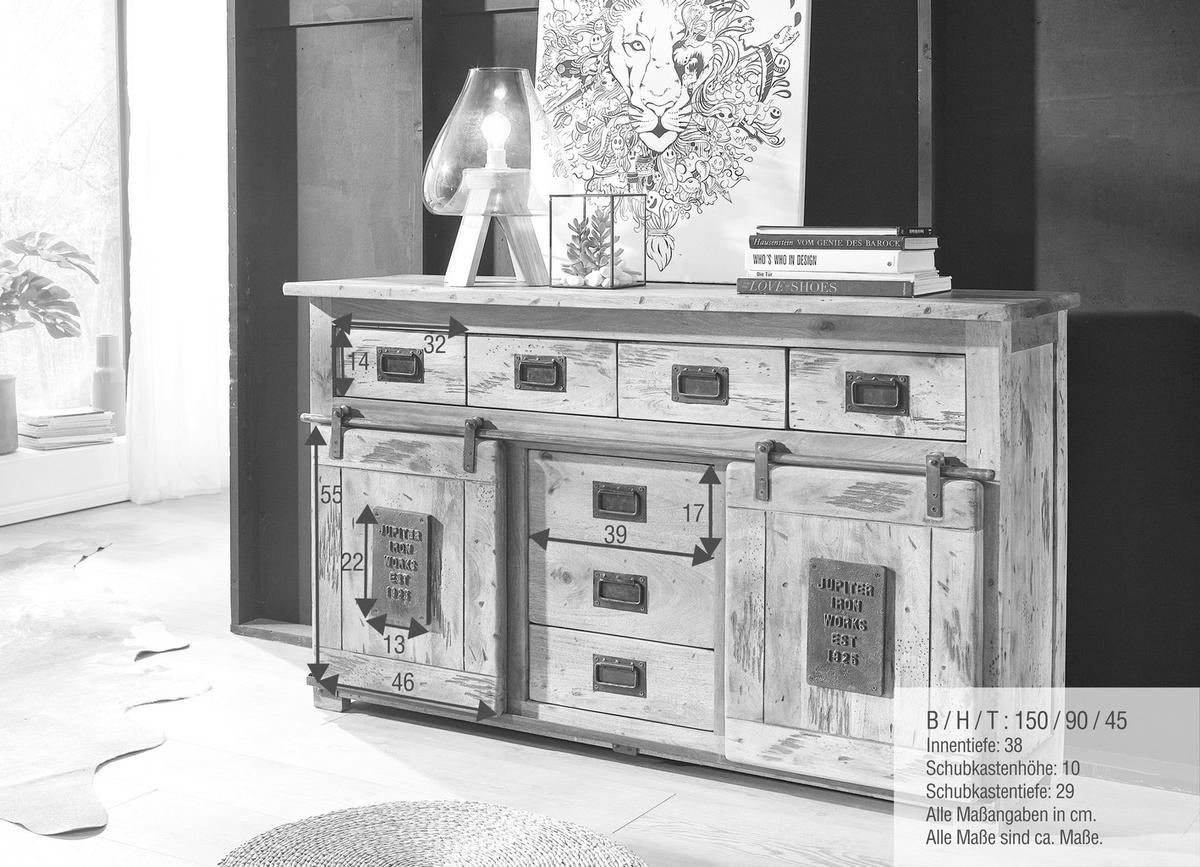 SIDEBOARD  in 150/90/45 cm  - Schwarz/Braun, KONVENTIONELL, Holz/Metall (150/90/45cm) - Livetastic