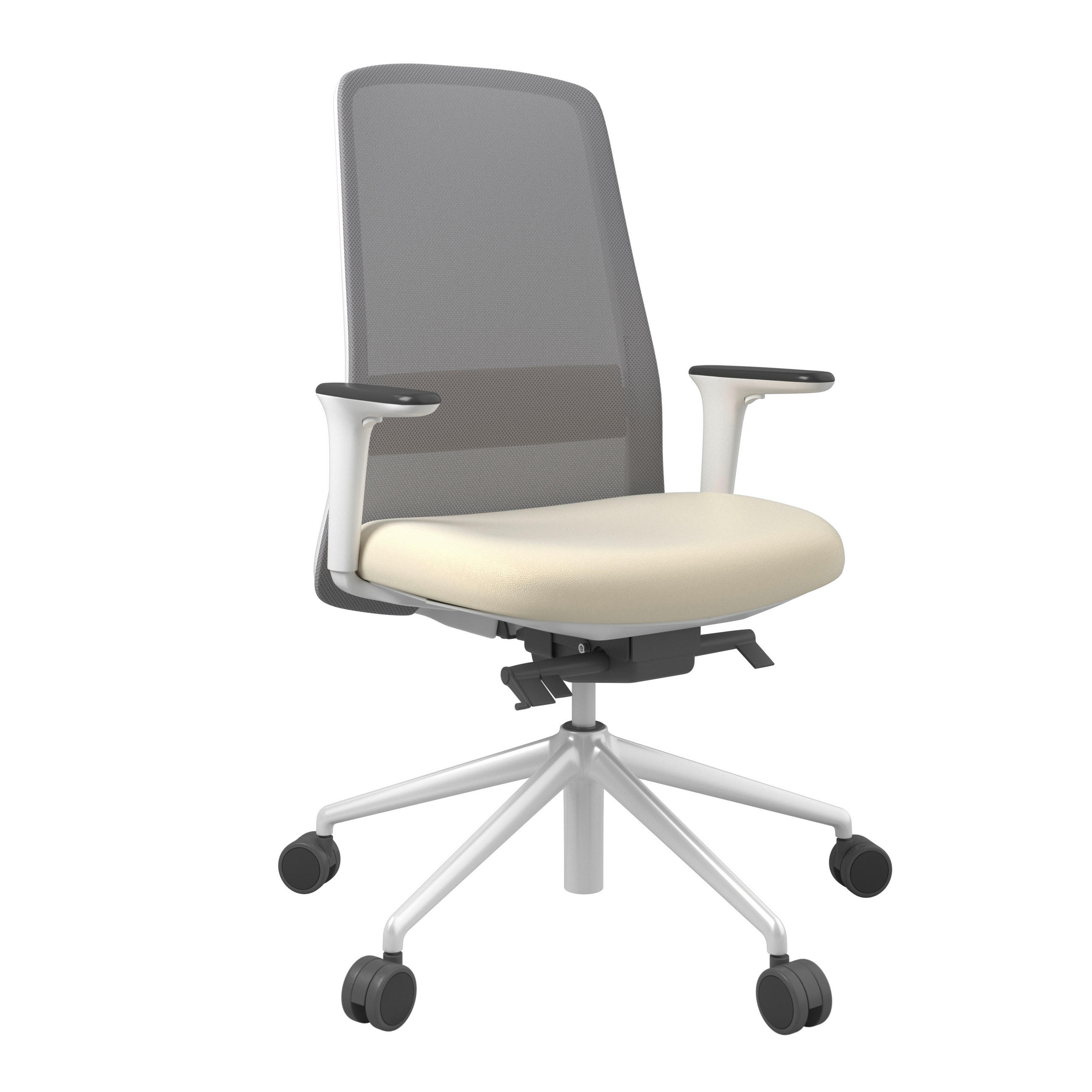 DREHSTUHL Grau, Weiß, Beige  - Beige/Weiß, MODERN, Leder/Kunststoff (70/103-115/70cm)
