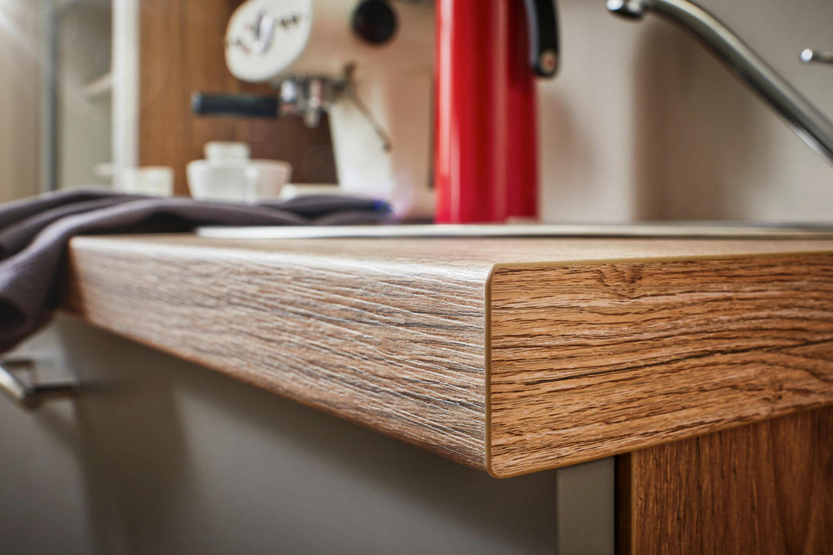 KÜCHENBLOCK 180 cm   in Grau, Eichefarben  - Edelstahlfarben/Eichefarben, Design, Holzwerkstoff/Metall (180cm) - Pino