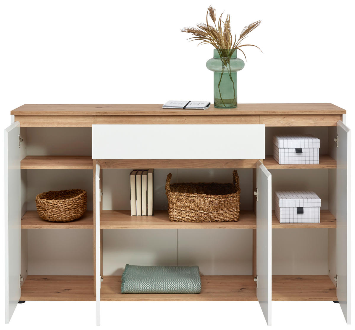 KOMODA, bela, hrast artisan  - bela/hrast artisan, Moderno, leseni material (160/93/38cm) - Carryhome