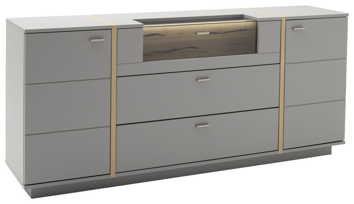 SIDEBOARD 196/87/44 cm  in Grau, Eichefarben  - Eichefarben/Grau, Design, Glas/Holzwerkstoff (196/87/44cm) - MID.YOU