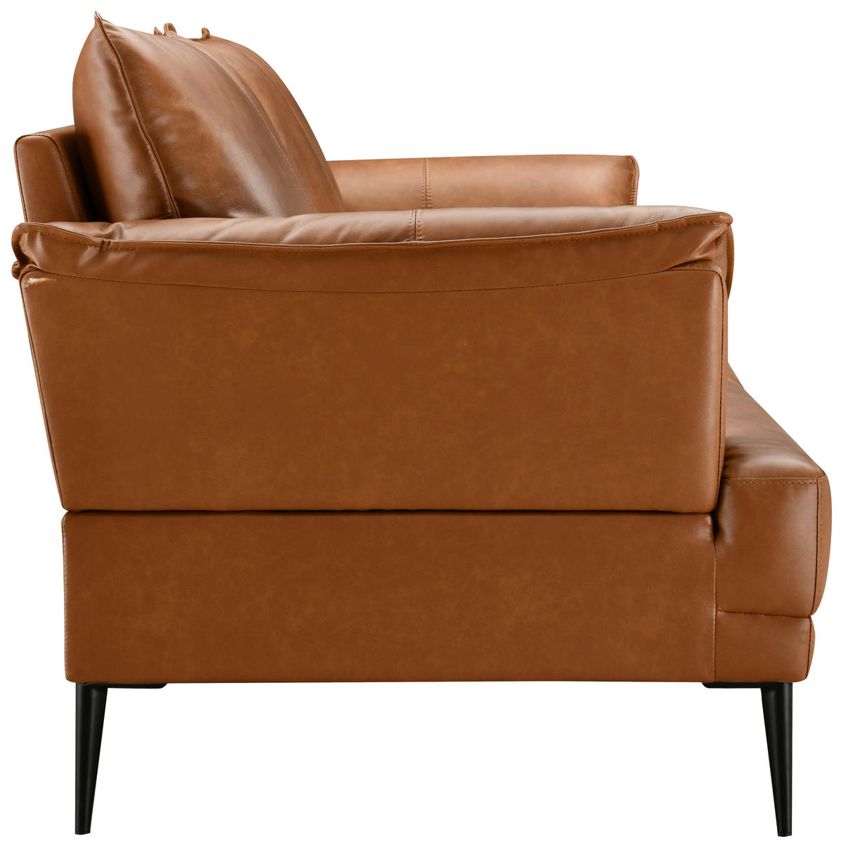 2-SITZER-SOFA Cognac Echtleder Lederlook  - Cognac/Schwarz, Design, Leder/Holz (195/87/90cm) - MID.YOU