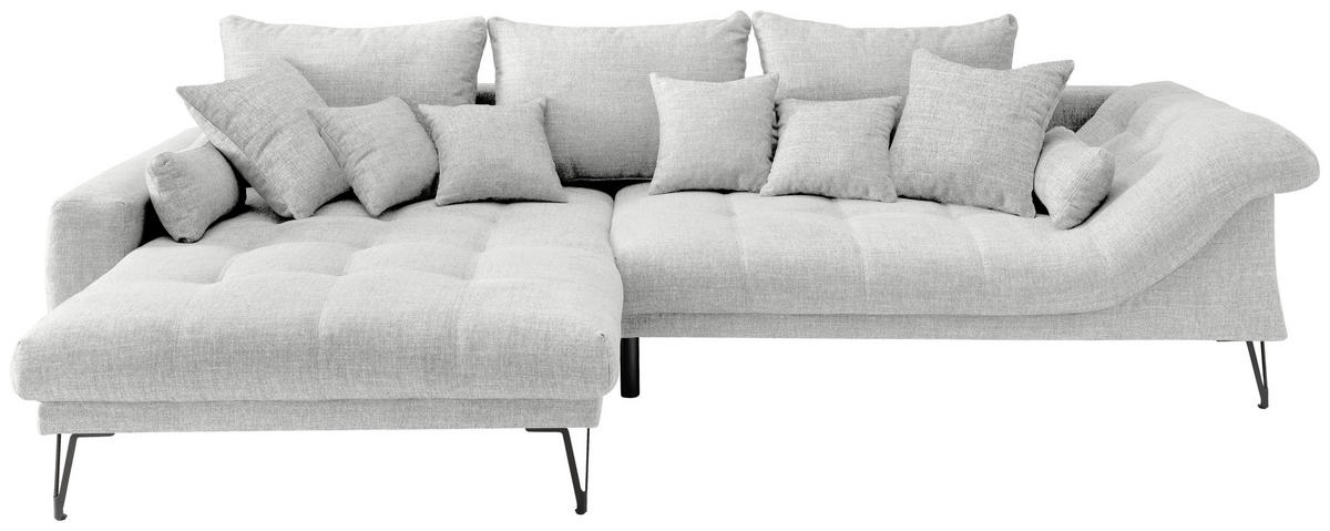 ECKSOFA in Mikrofaser Weiss  - Weiss/Schwarz, Konventionell, Textil/Metall (192/310cm) - Livetastic