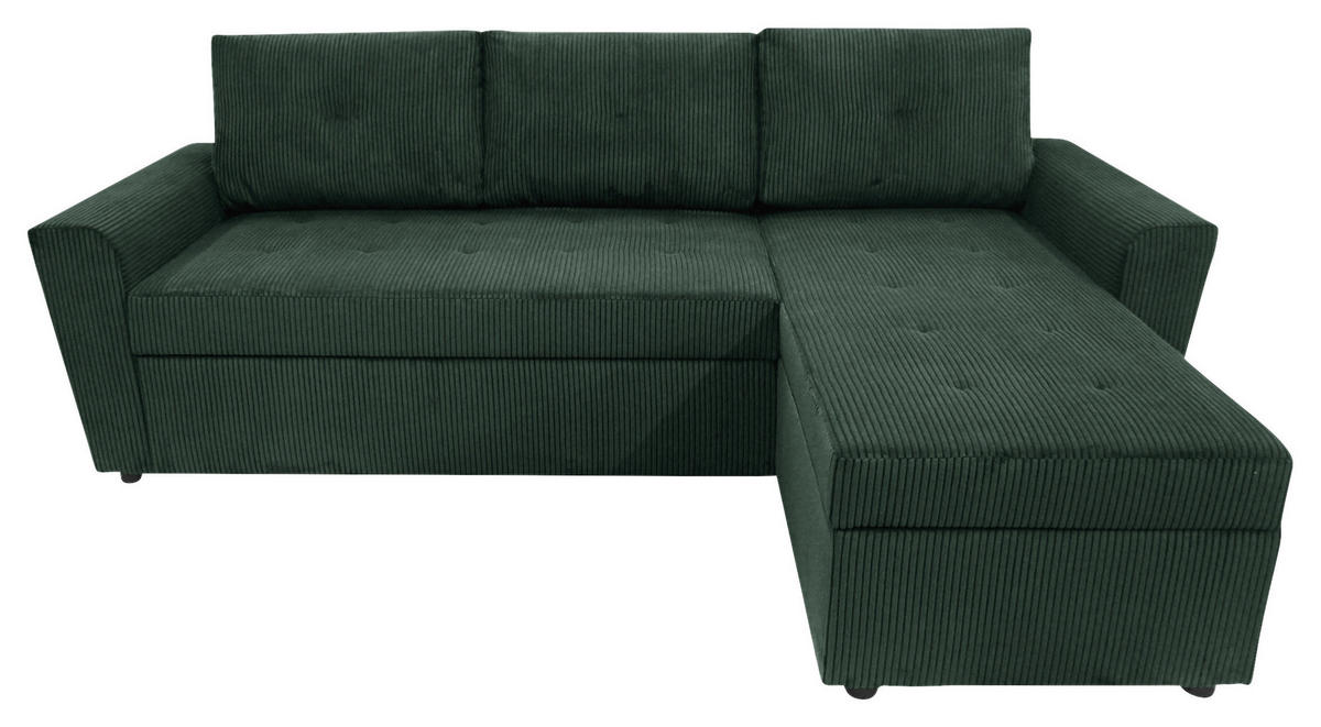 ECKSOFA TERMOLI Dunkelgrün Cord Rückenkissen, Bettkasten  - Dunkelgrün/Schwarz, Design, Kunststoff/Textil (231/155cm) - MID.YOU