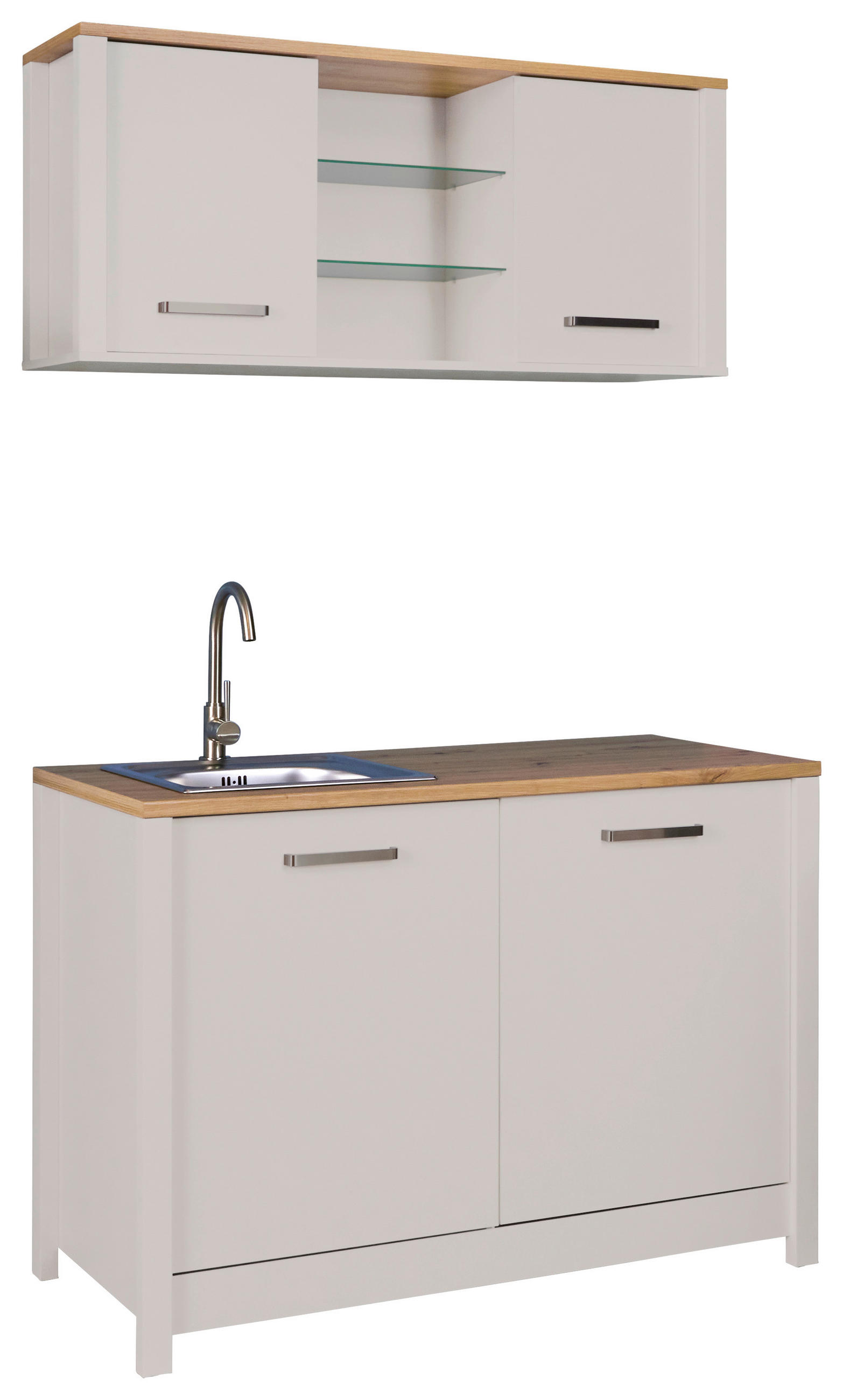 MINIKÜCHE 130 cm   in Kaschmir, Eiche Artisan  - Kaschmir/Silberfarben, MODERN, Glas/Holzwerkstoff (130cm) - home24