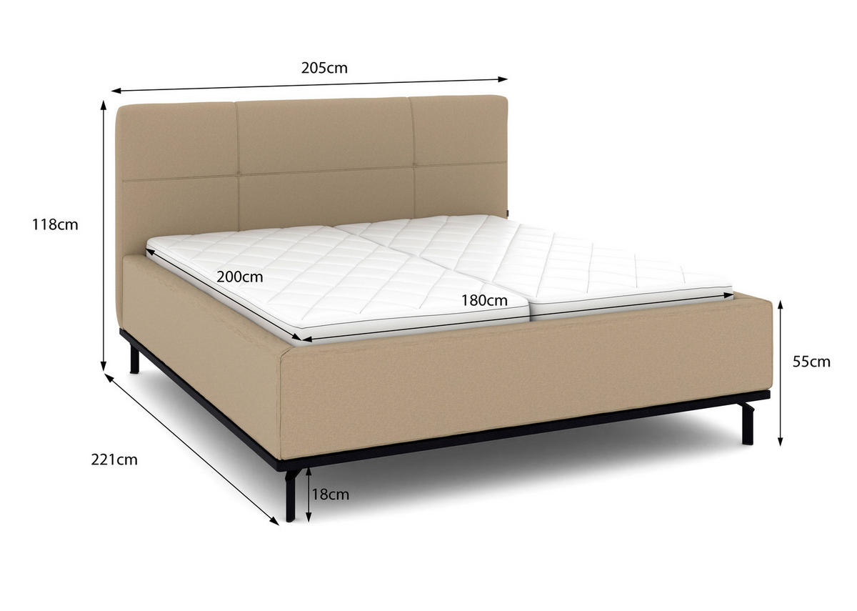 POLSTERBETT Matratze, Lattenrost, Bettkasten 180/200 cm  in Beige  - Beige/Graphitfarben, Design, Holz/Textil (180/200cm) - Musterring