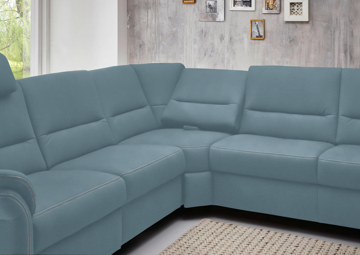 WOHNLANDSCHAFT in Mikrofaser Hellblau  - Alufarben/Hellblau, Konventionell, Textil/Metall (262/335/173cm) - Beldomo System