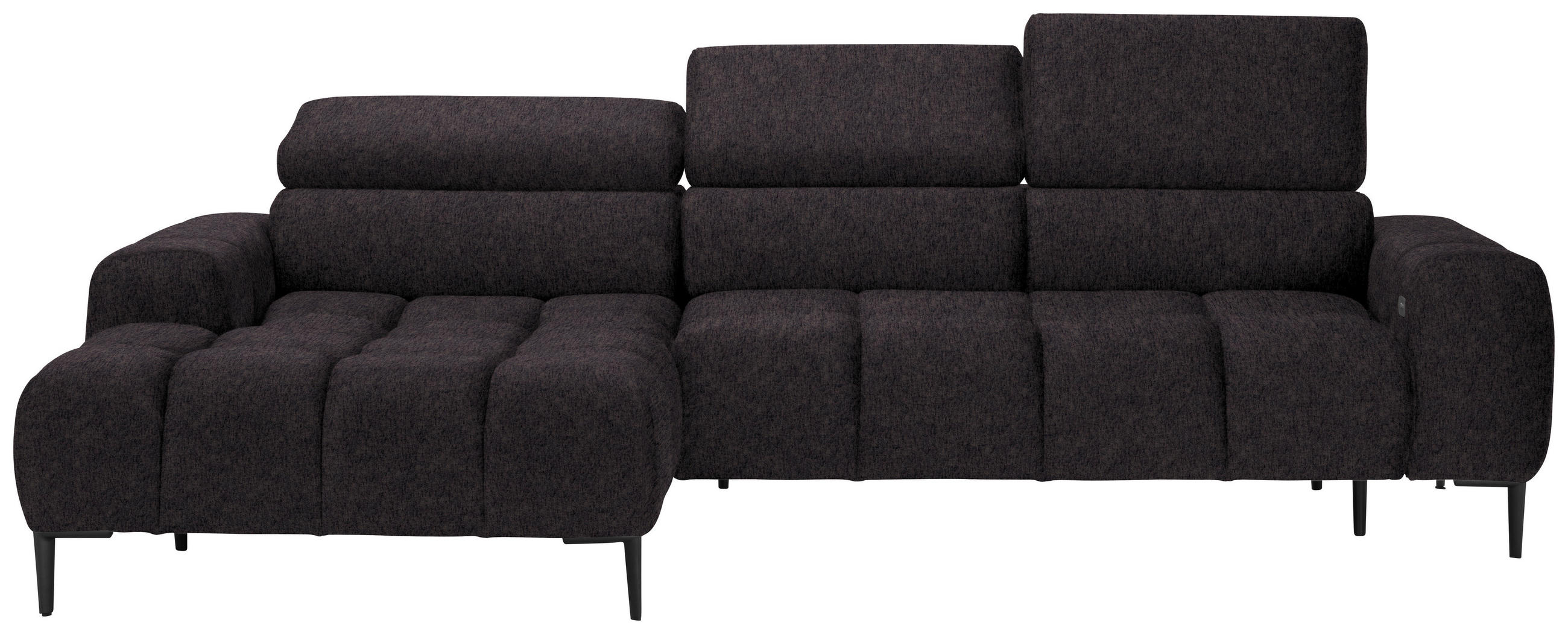 ECKSOFA in Samt, Webstoff Anthrazit  - Anthrazit/Schwarz, Design, Textil/Metall (177/270cm) - Welnova
