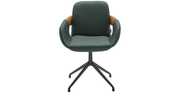 ARMLEHNSTUHL  Lederauswahl, Stoffauswahl, Typenauswahl, Sitzfläche 360° drehbar  Echtleder  - Dunkelgrün/Eichefarben, Natur, Leder/Holz (60/86/60cm) - Valnatura