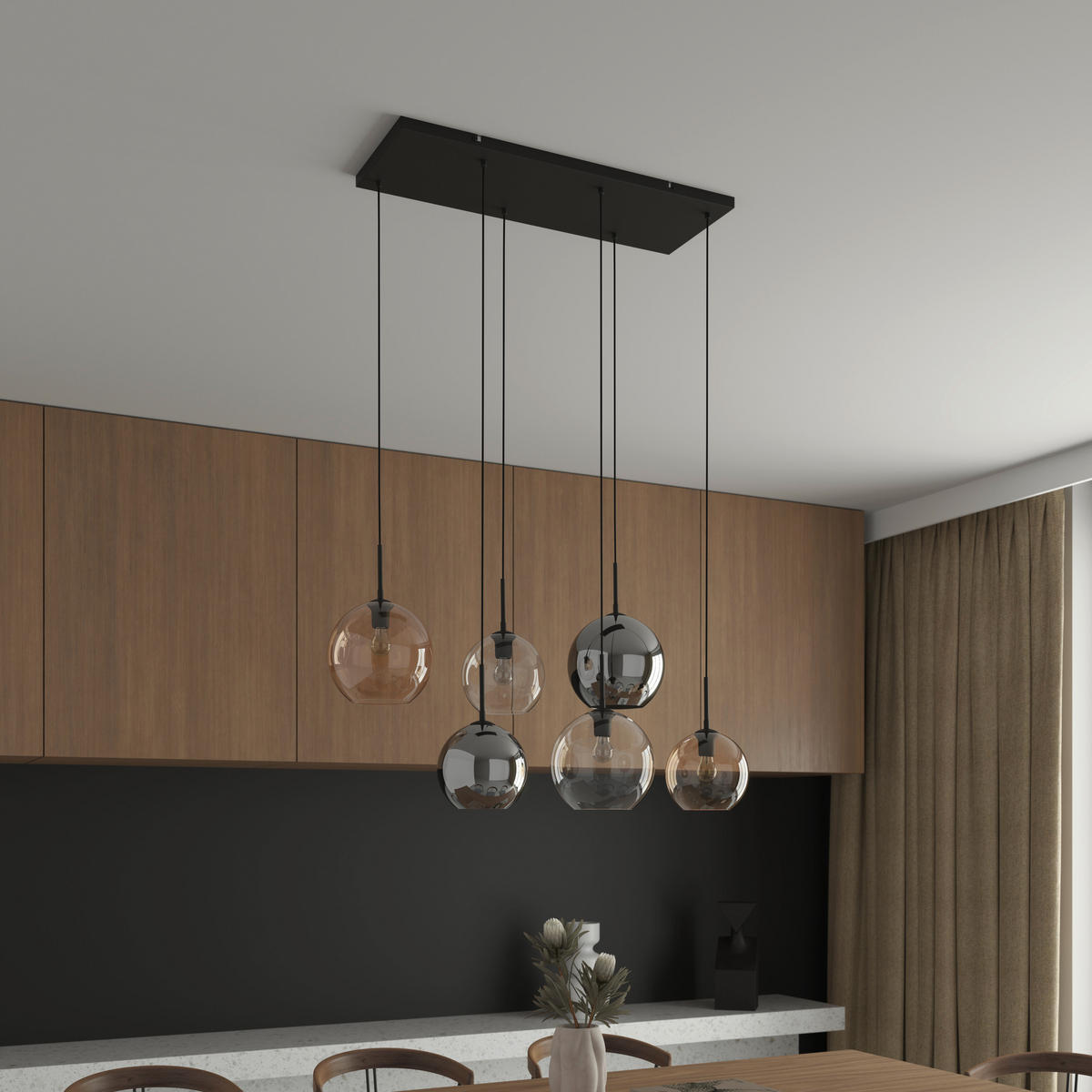 HÄNGELEUCHTE Amelie 97,5/42,5/150 cm   - Klar/Bernsteinfarben, Basics, Glas/Metall (97,5/42,5/150cm) - Novel