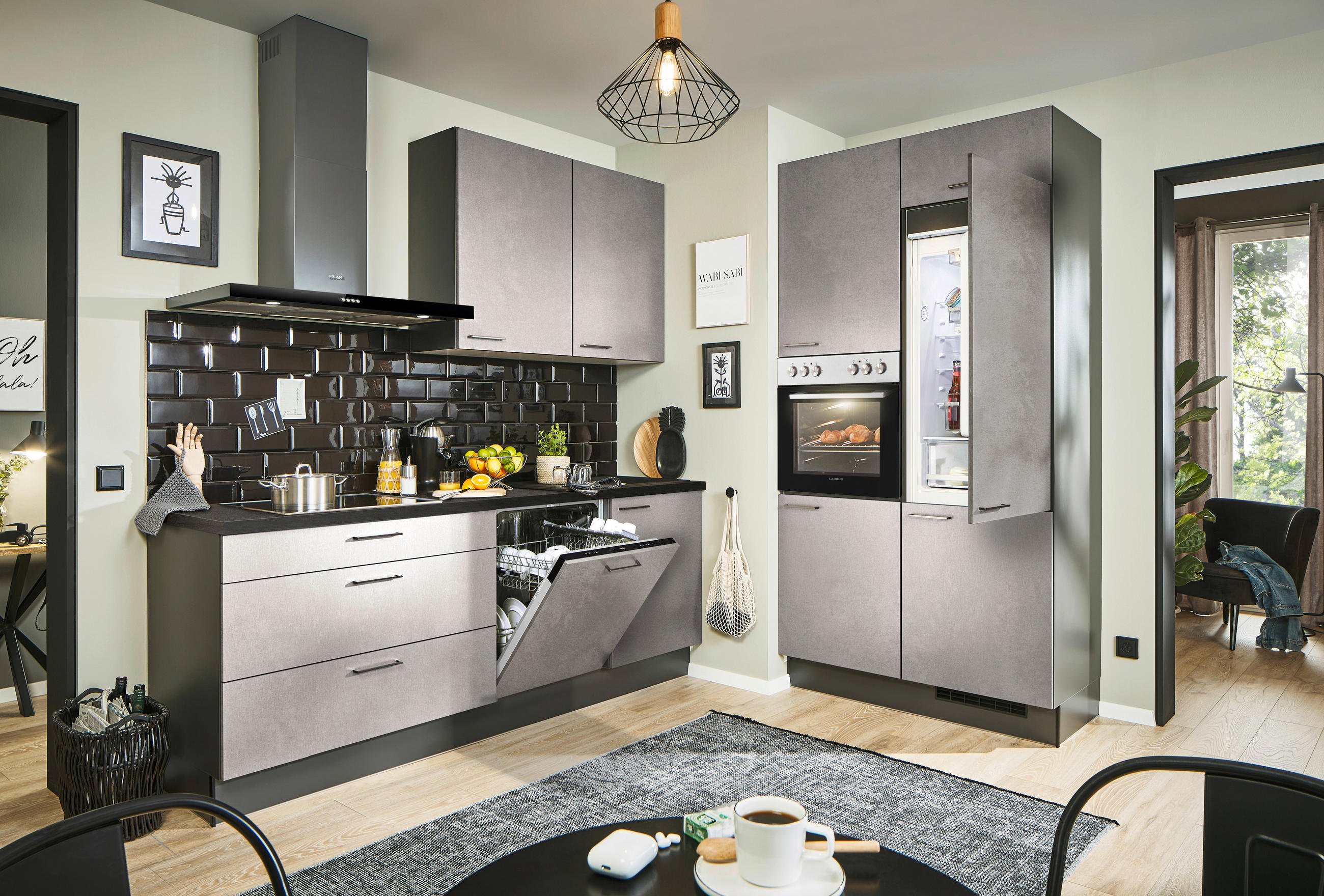 ECKKÜCHE 220/120 cm  in Graphitfarben, Grau, Schwarz  - Schwarz/Graphitfarben, Design, Holzwerkstoff/Metall (220/120cm) - Xora