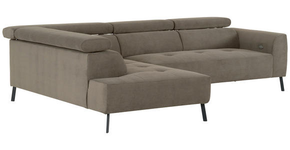 ECKSOFA Graubraun Feincord - Graubraun/Schwarz, Design, Textil/Metall (205/280cm) - Xora