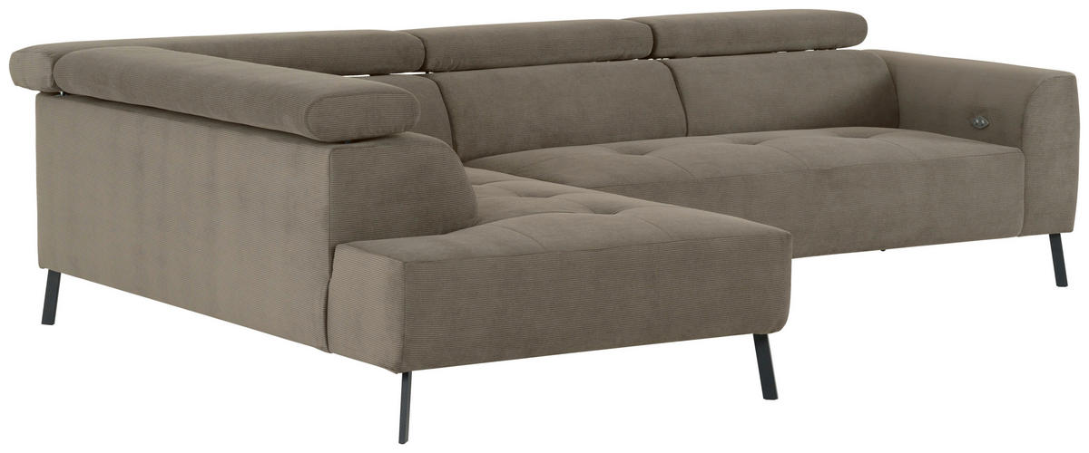ECKSOFA Graubraun Feincord  - Graubraun/Schwarz, Design, Textil/Metall (205/280cm) - Xora