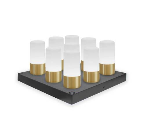 Thumbnail - Newgarden Akku-Tischleuchte Maia, Weiß, Messing, Kunststoff, zylindrisch,zylindrisch, 9 cm, kabelloses Laden, tragbar, F...