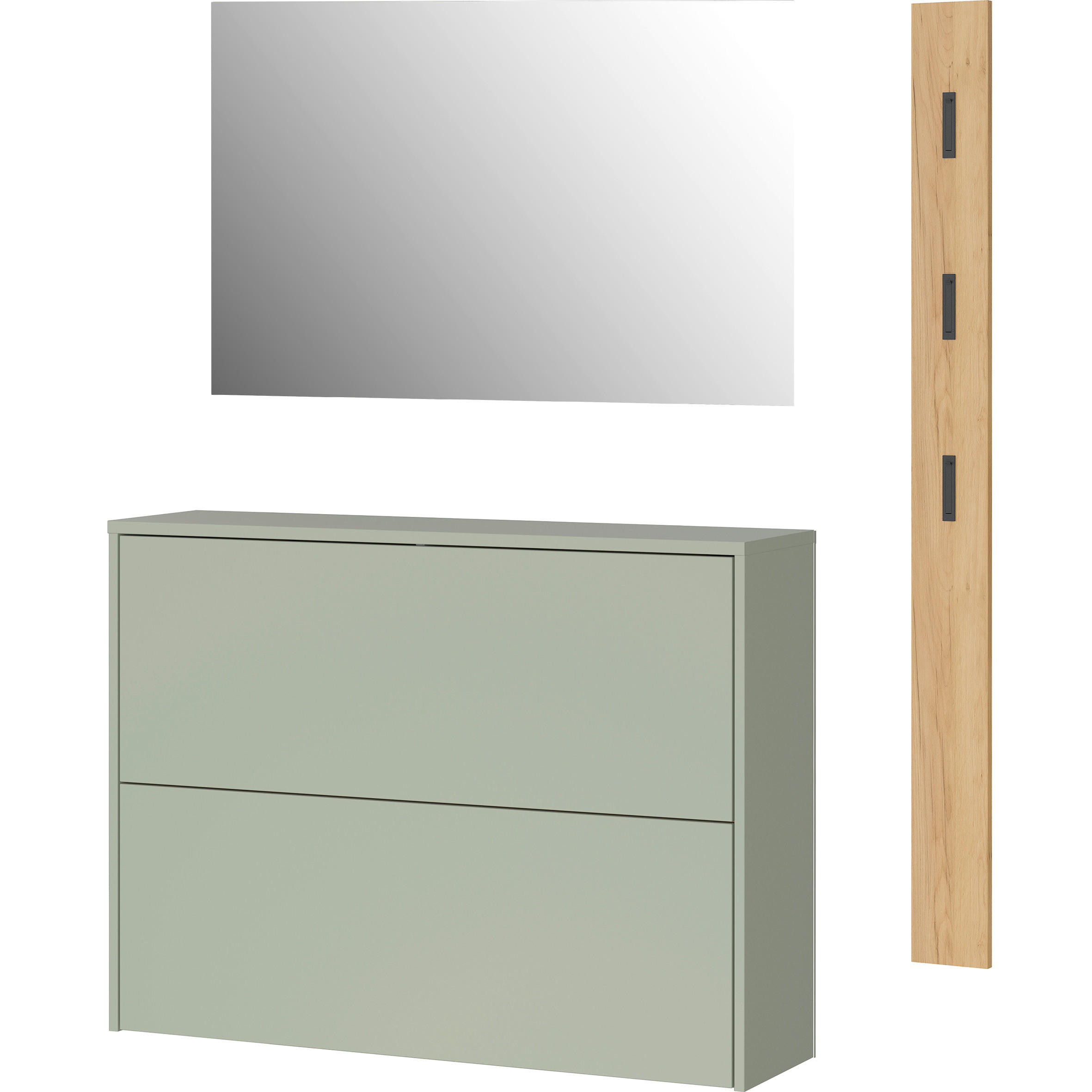 GARDEROBE 3-teilig  in 130/200/27 cm  - Eichefarben/Grün, Design, Glas/Holzwerkstoff (130/200/27cm) - Livetastic