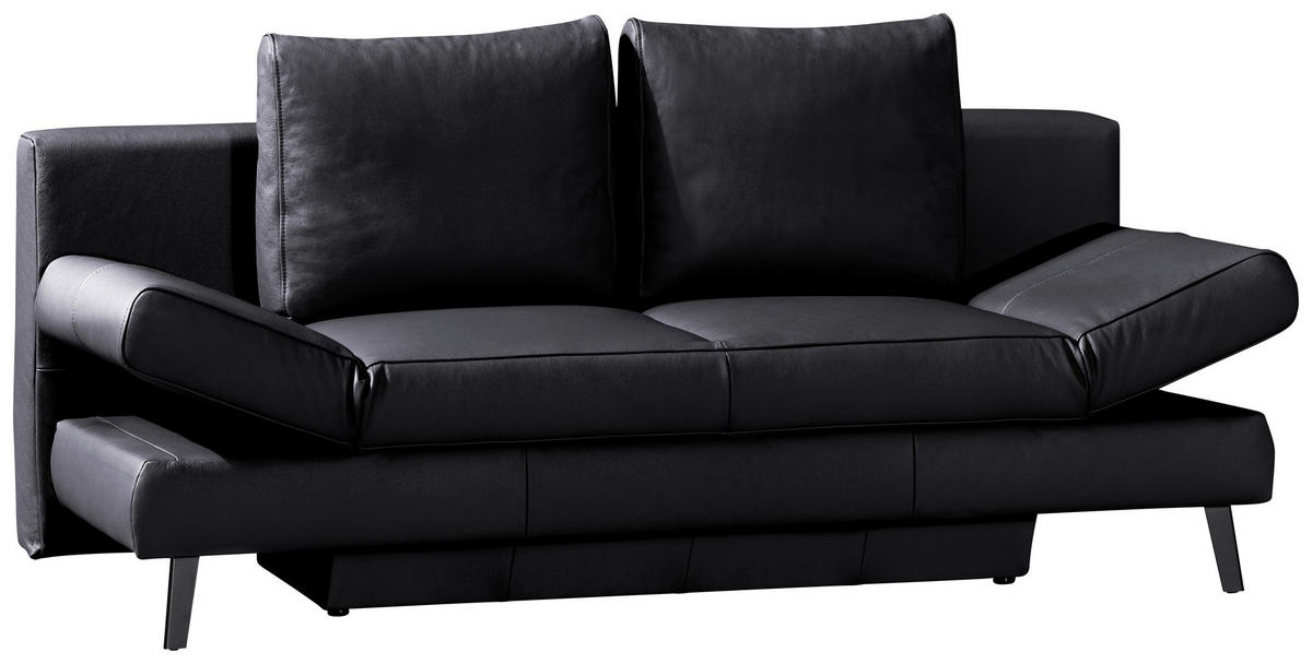 SCHLAFSOFA in Echtleder Schwarz  - Schwarz, Konventionell, Leder/Metall (200/85/90cm) - Novel
