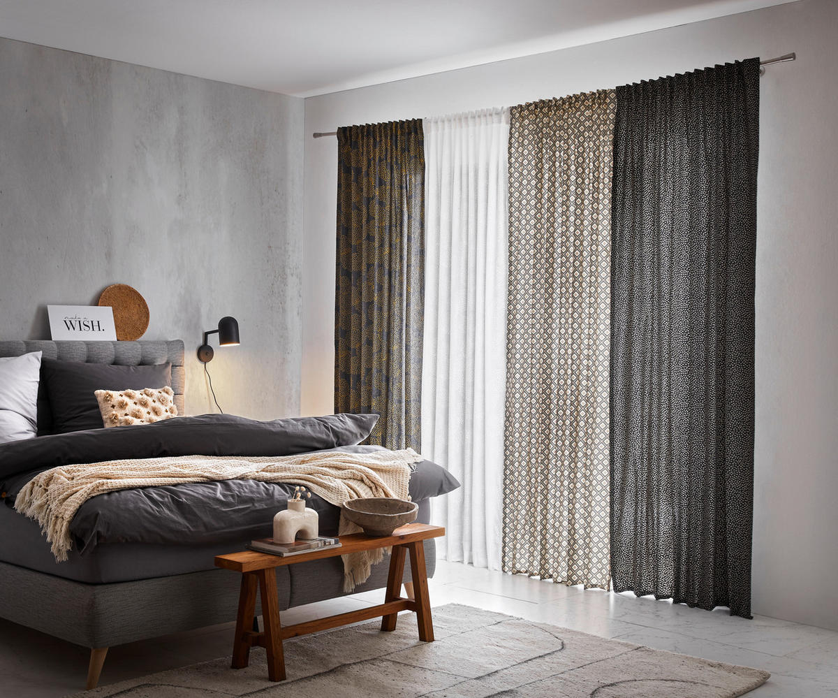 HOTOVÝ ZÁVĚS, neprůsvitné, 130/250 cm - černá/béžová, Basics, textil (130/250cm) - Esprit