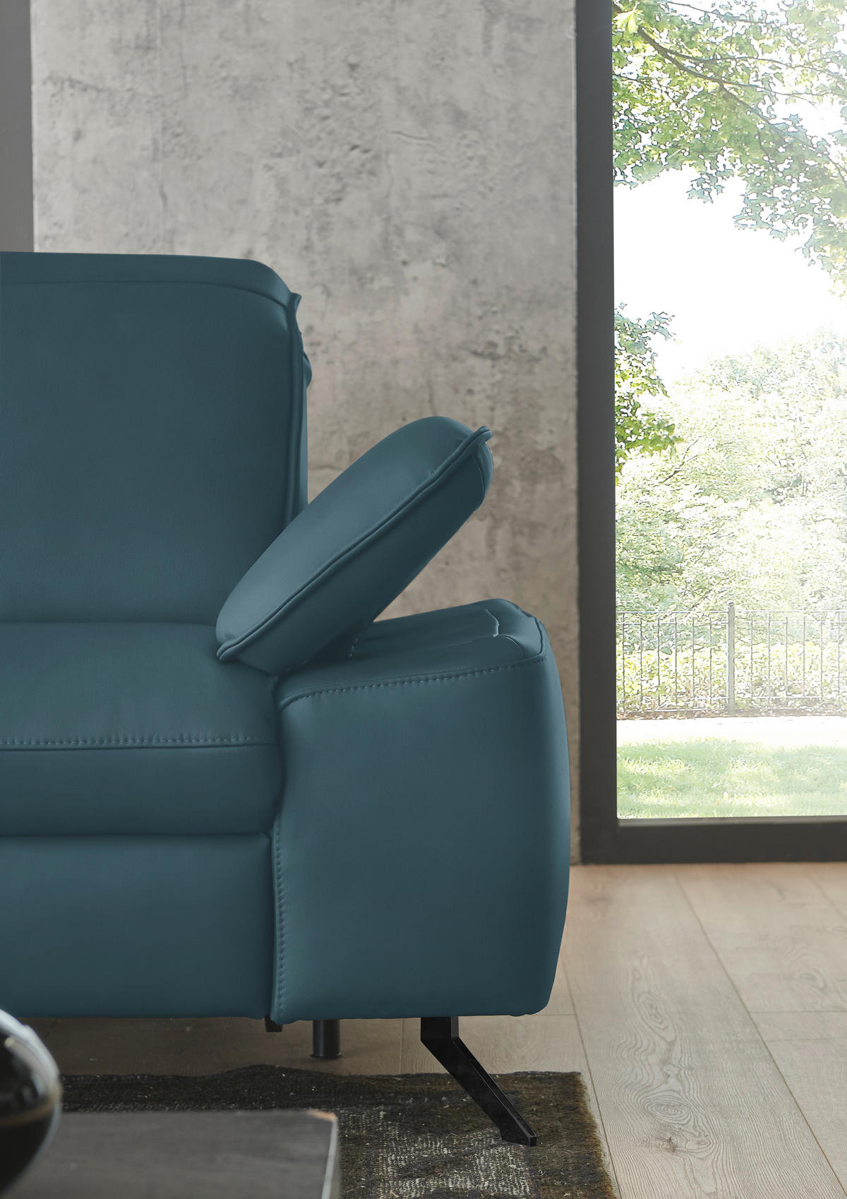 ECKSOFA  Echtleder Blau  - Blau/Schwarz, Design, Leder/Metall (169/307cm) - Beldomo Premium